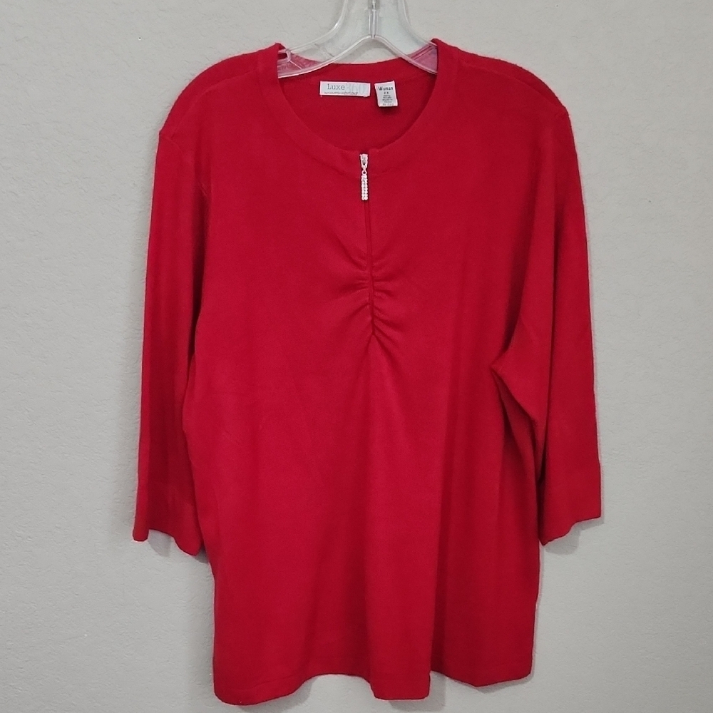 Luxe By Hampshire Studio Sweater Womens Size 2X Top Zip Rhinestones
